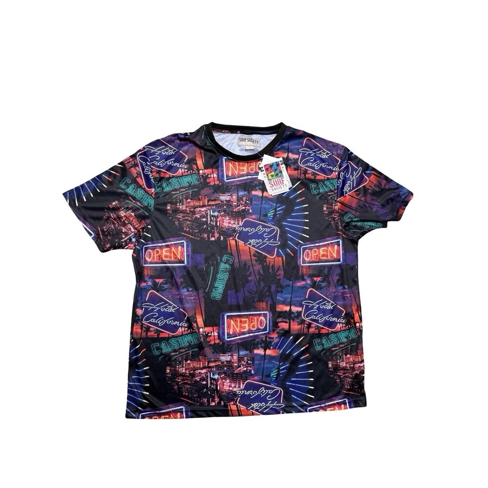 Surf Society Neon Casino Graphic T Shirt All Over Print Black 2X